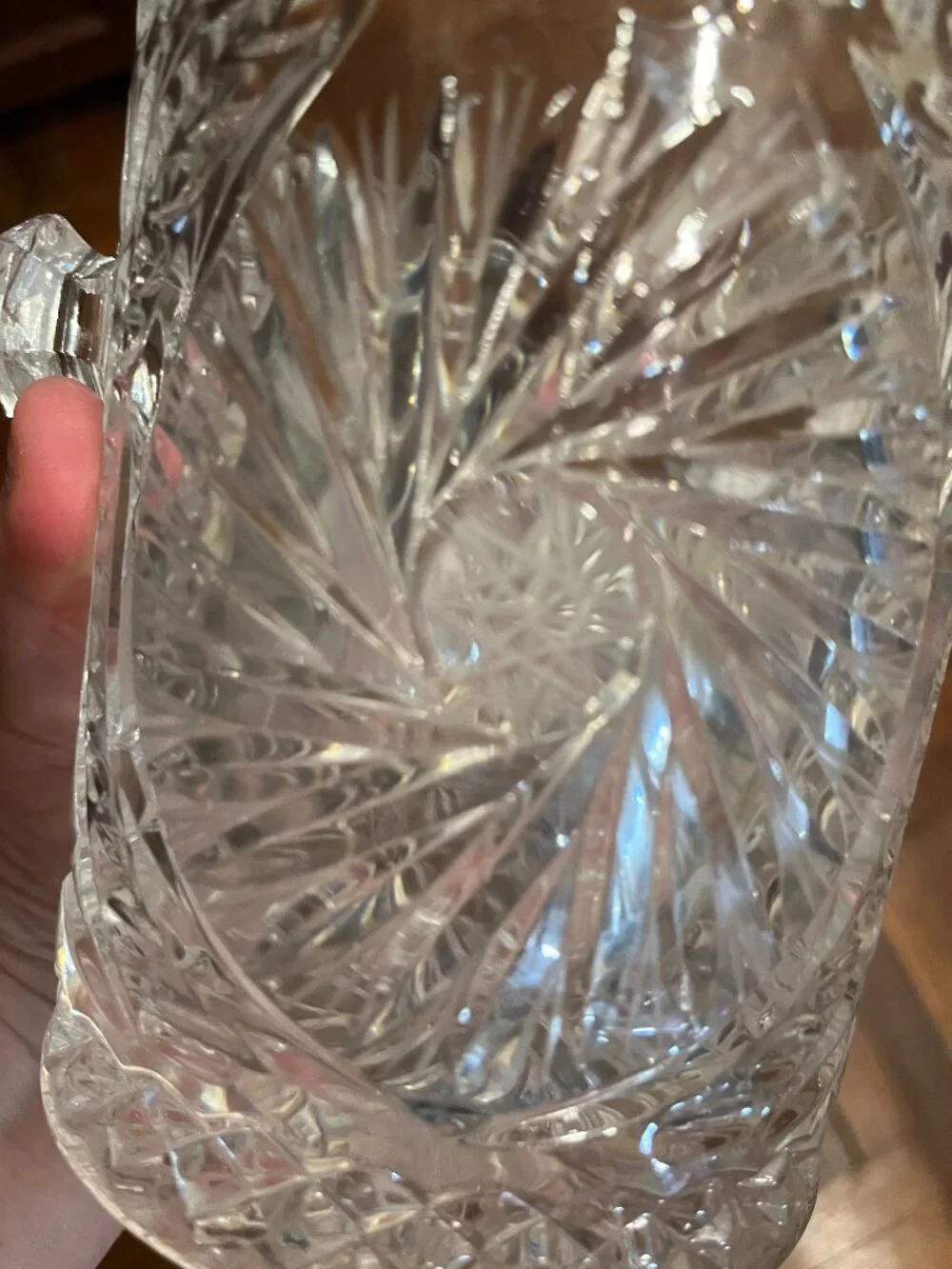 Vintage Heavy Cut Lead Crystal Ice Bucket Pinwheel Pattern Barware 5x5 Inches